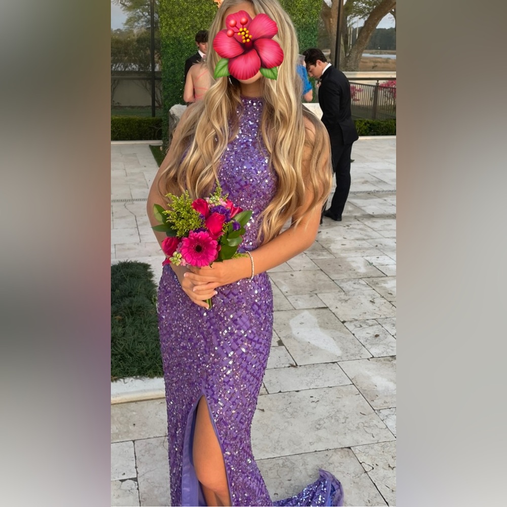 Mac Duggal sequins embellished halter prom dress